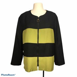 Studio C II Black Green Bold Stripe‎ Zip Front Top